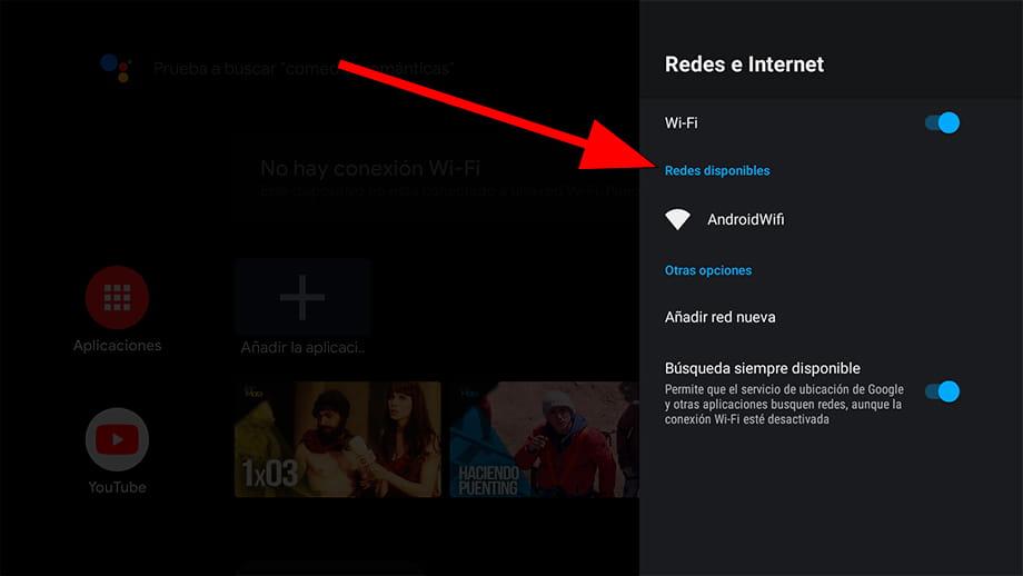 Redes disponibles Android TV