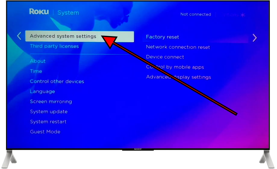 Advanced system settings Roku TV