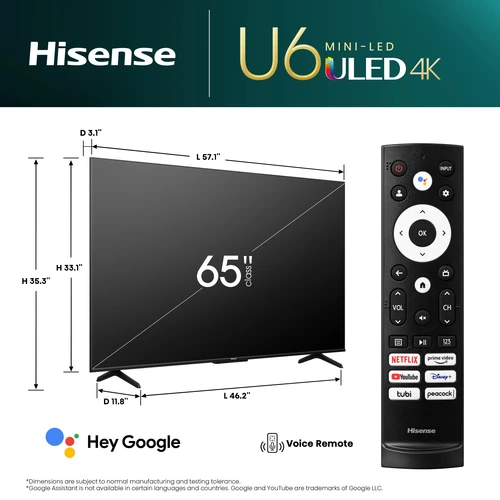 Hisense 65U6K 165.1 cm (65") 4K Ultra HD Smart TV Wi-Fi Black 600 cd/m² 9