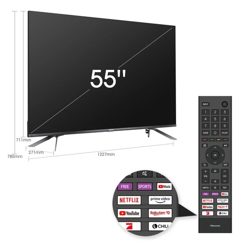 Hisense 55E76GQ TV 139.7 cm (55") 4K Ultra HD Smart TV Wi-Fi Black, Titanium 10