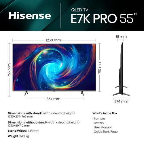 Hisense 55E7KQTUK PRO TV 139,7 cm (55") 4K Ultra HD Smart TV Wifi Gris 1