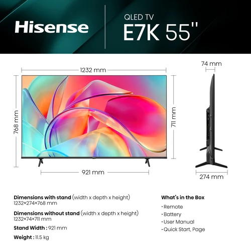 Hisense 55E7KQTUK TV 139.7 cm (55") 4K Ultra HD Smart TV Wi-Fi Black 3