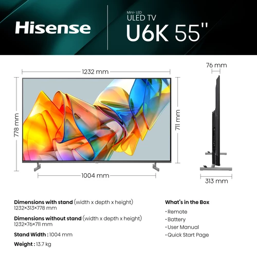 Hisense 55U6KQTUK TV 139.7 cm (55") 4K Ultra HD Smart TV Wi-Fi Grey 3