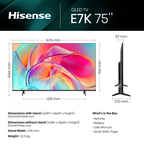 Hisense 75e7kqtuk 190.5 cm (75") 4K Ultra HD Smart TV Wi-Fi Black 3