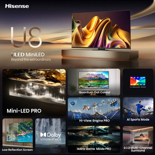 Hisense 65U8NQTUK TV 165.1 cm (65") 4K Ultra HD Smart TV Wi-Fi Grey 3000 cd/m² 4