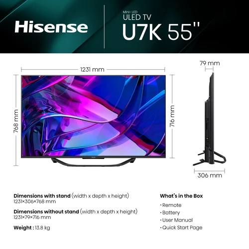 Hisense 55U7KQ 2.54 m (100") 4K Ultra HD Smart TV Wi-Fi Black 6