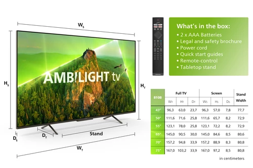 Philips 8100 series 75PUS8108/12 AMBILIGHT tv, Ultra HD LED, black, Smart TV, Pixel Precise Ultra HD, HDR(10+), Dolby Atmos/Vision 190.5 cm (75") 4K Ultra HD Wi-Fi 1
